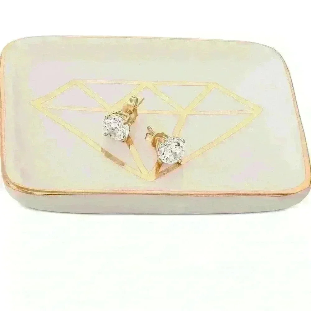 Giani Bernini Cubic Zirconia Solitaire Stud Earrings & Ceramic Trinket Dish - Picture 4 of 11